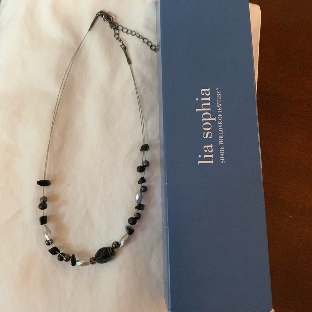 Lia Sophia Black and Silver Beaded Necklace